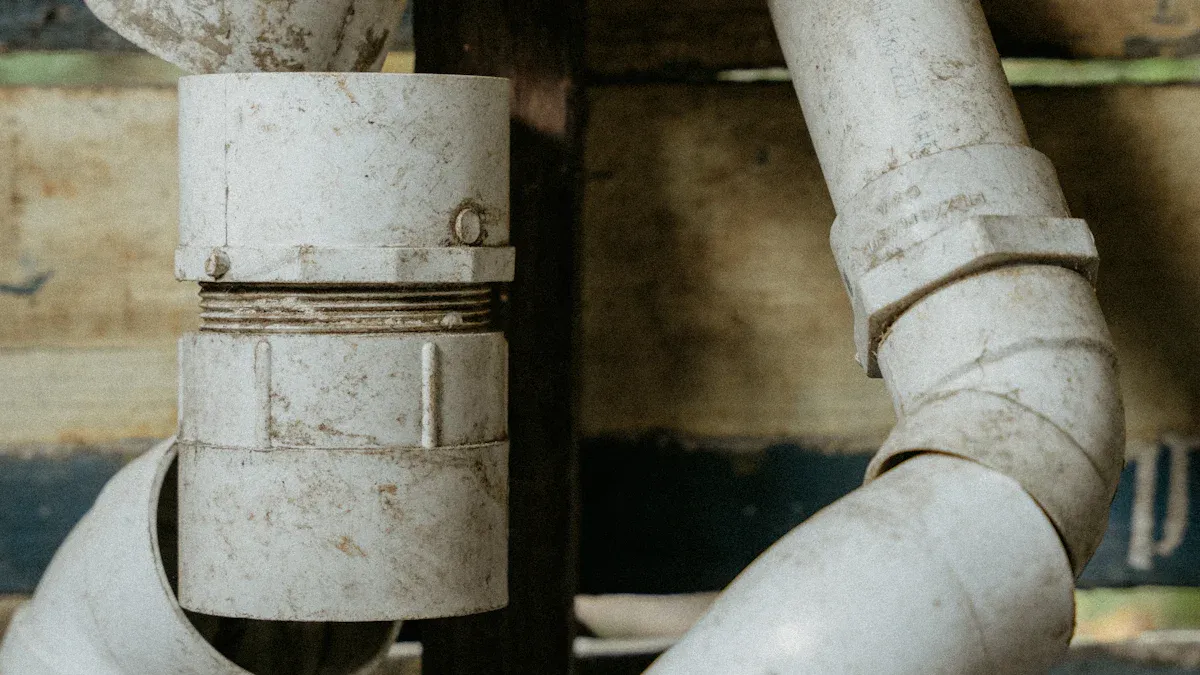 Plumbing Pipe Connections with Galvanized Steel Elbow